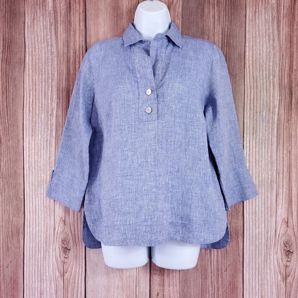 NWT Hinson Wu Womens Size 2 Aileen 3/4 Sleeve Luxe Linen Top Tunic Shirt Indigo